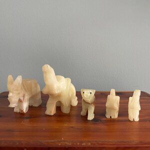 Elephant Donkey Bear Figurine Carved Onyx Alabaster Marble Stone Set of 5 Lot